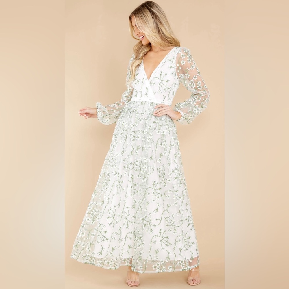 Ivory Floral Embroidered Maxi Dress